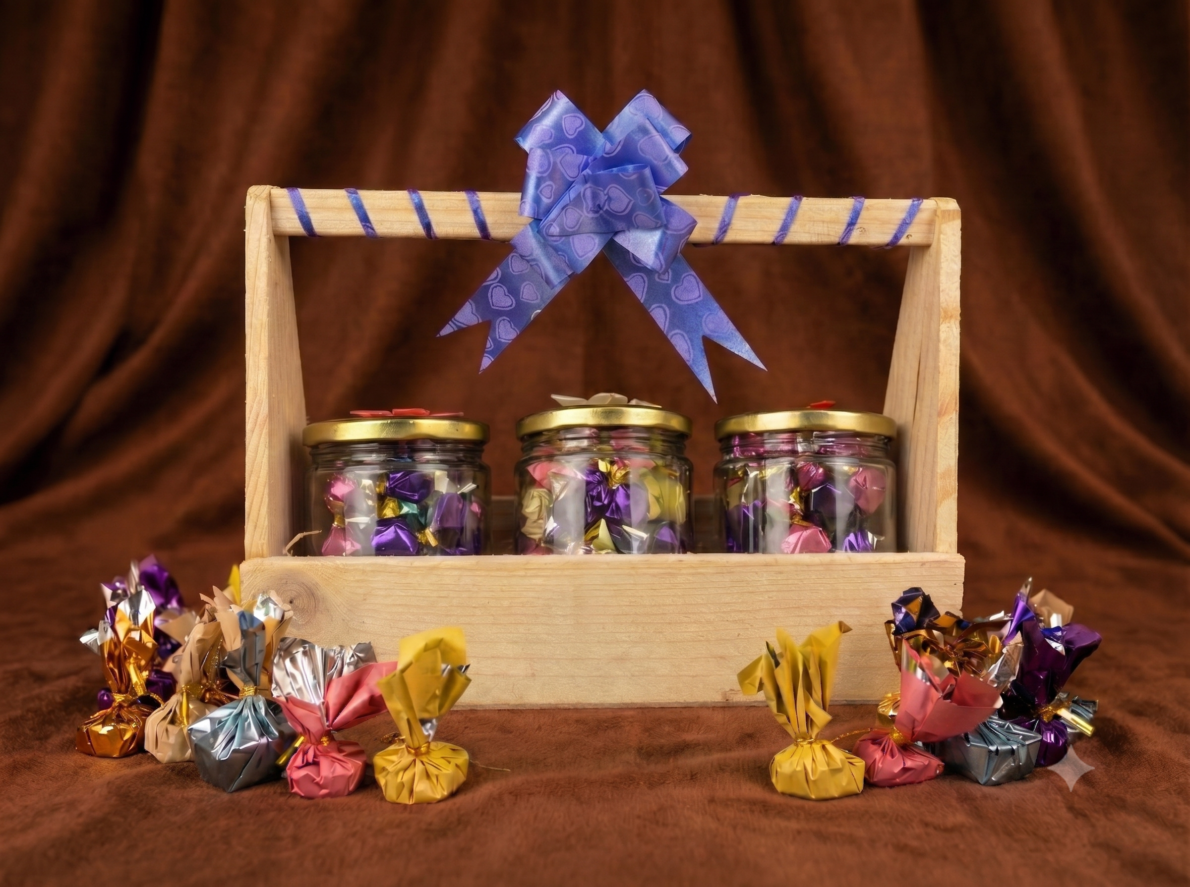 3 Jar Wooden Basket